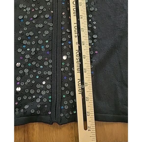Chico’s Women’s Hoodie Sz 2 L Black Sequin Trim Zip Cardigan Jacket Flaw - Picture 8 of 9
